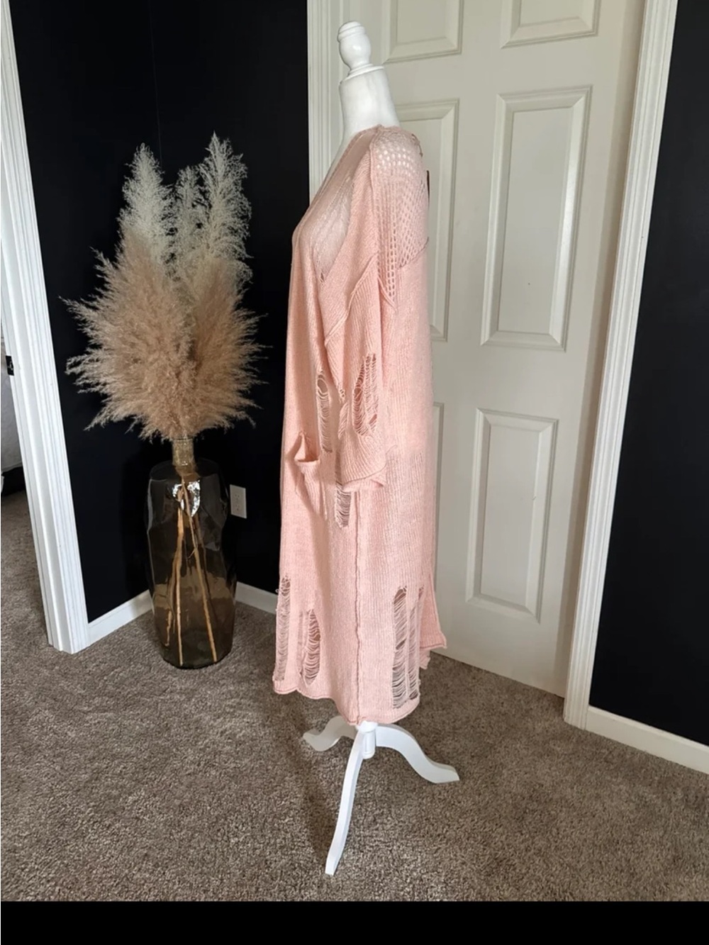 NWT POL oversized Open front Distressed Peachy Pink Duster Cardigan size Small - Picture 6 of 12
